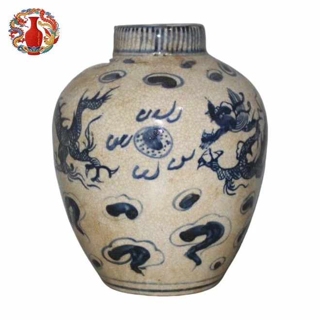 Próca poircealláin ghorm-agus-bán le Lotus Scroll/Qing Dynasty Idirghlasála